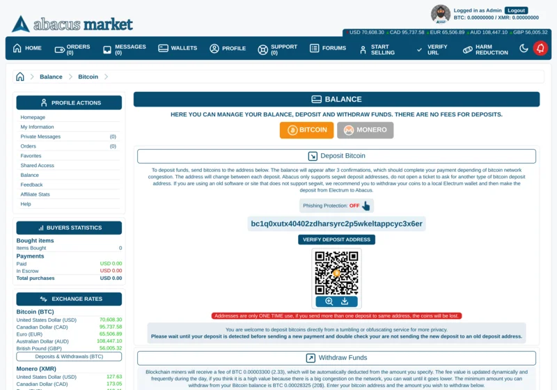 Abacus market - depositing